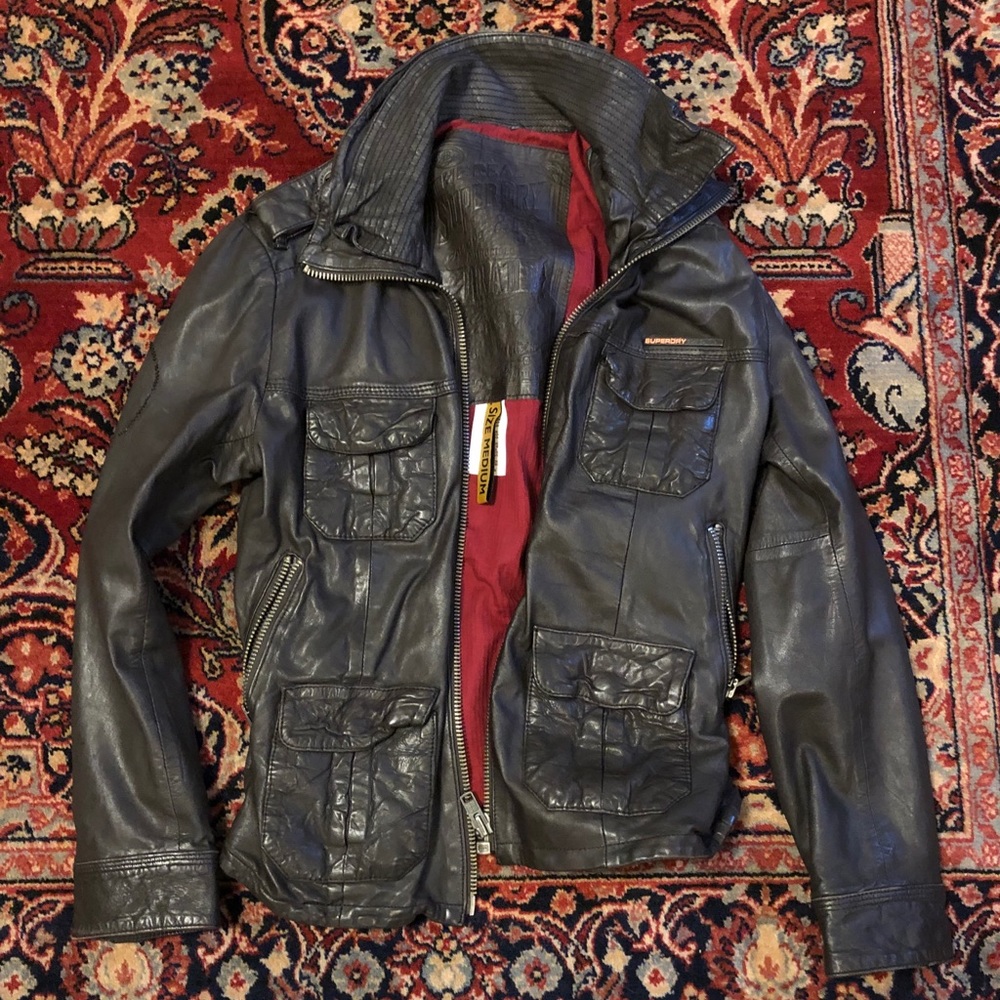Superdry genuine leather brown jacket